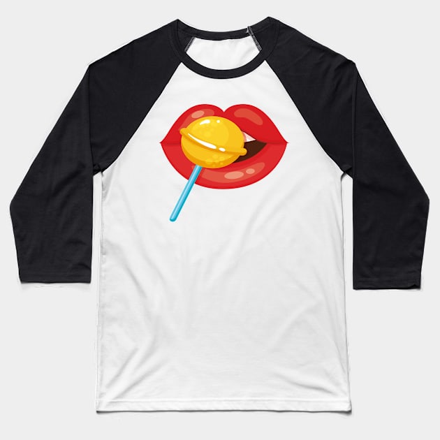 LOLLIPOP MOUTH KAWAII DESIGN ANIME MOUTH SEXY KAOMOJI LIPS EMOTICON CARTOON Baseball T-Shirt by Chameleon Living